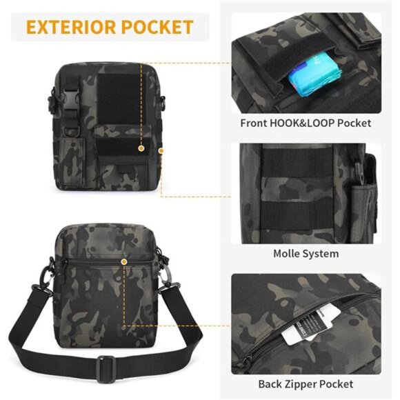 Small Messenger Bag Crossbody Tactical Shoulder Bag Canvas Travel Office Black - Picture 5 of 7